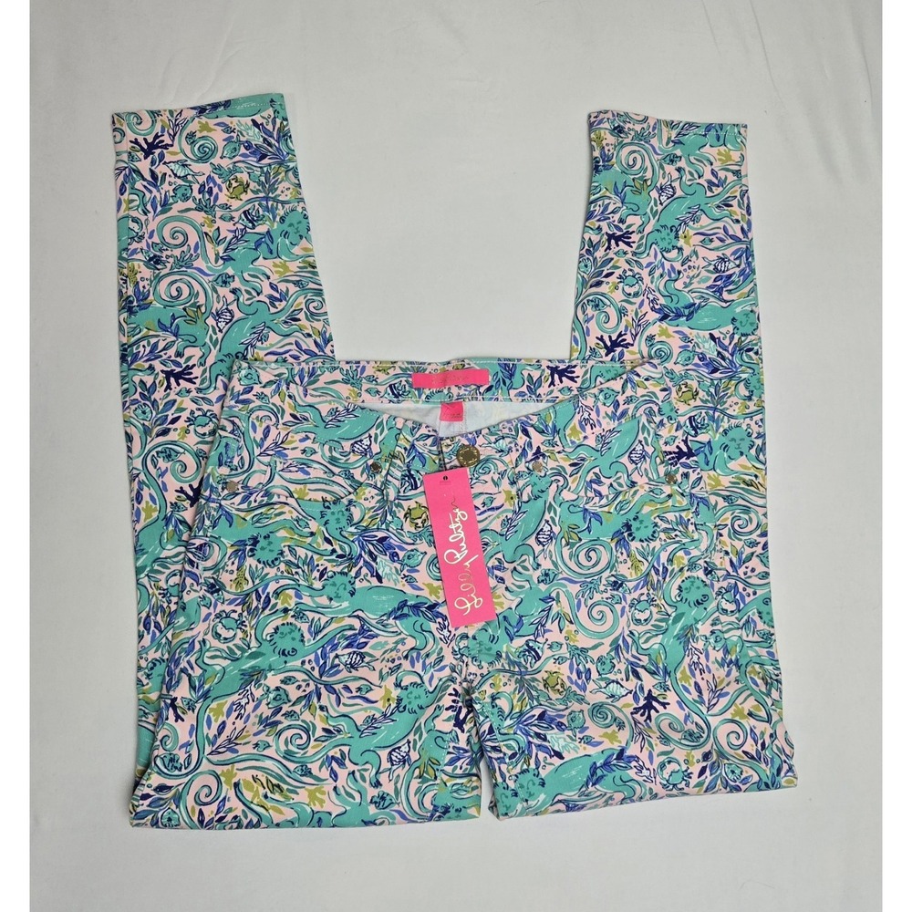 Lilly Pulitzer South Ocean Skinny Crop Jeans melon sz 4 NWT pants pattern